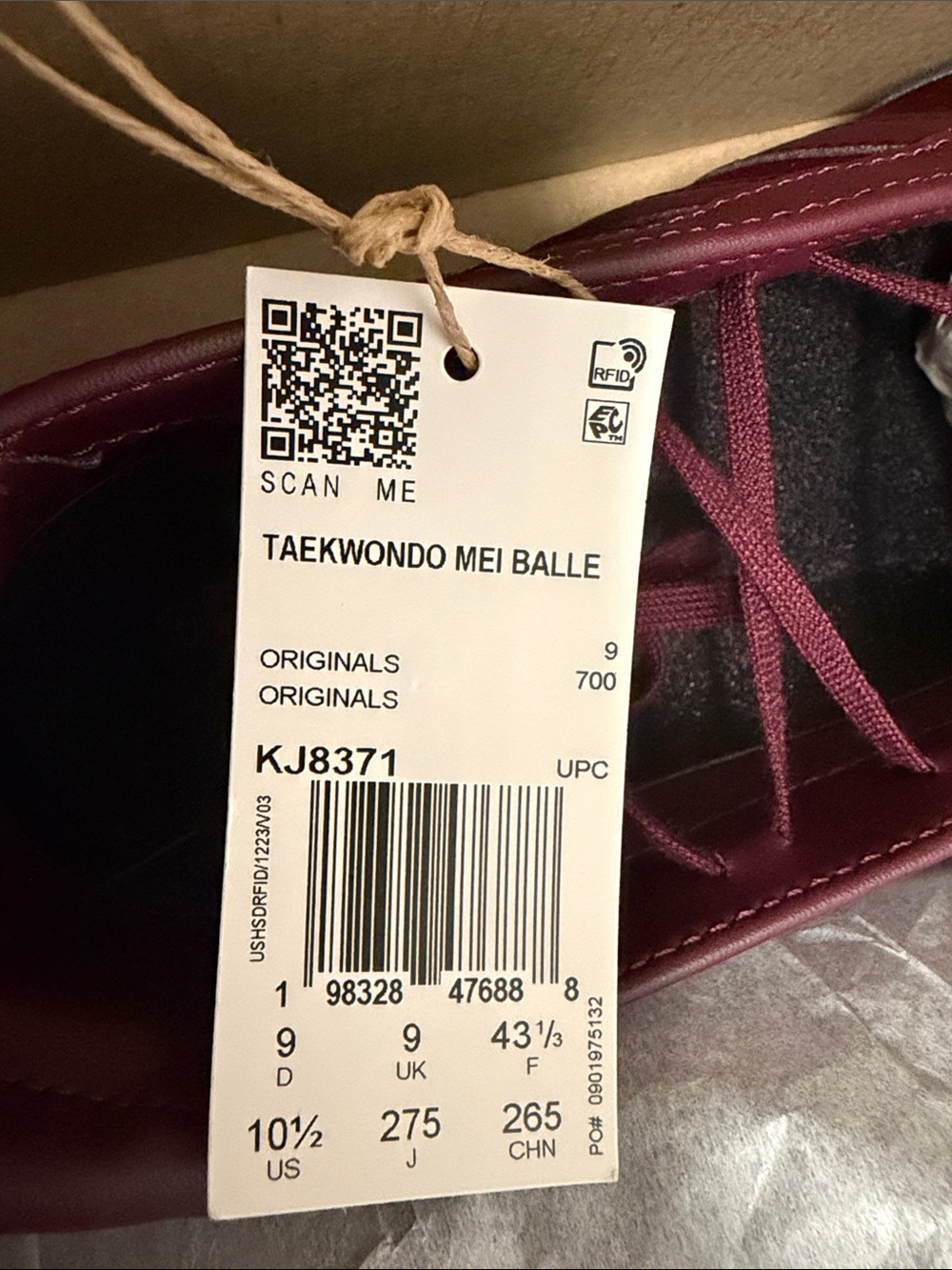 adidas Burgundy Satin Lace-Up Taekwondo Mei Ballet Flats - Picture 9 of 13